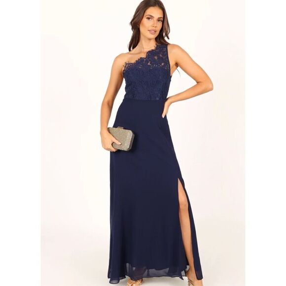 Petal & Pup DIANA ONE SHOULDER MAXI DRESS - NAVY  Size Large - Picture 1 of 10